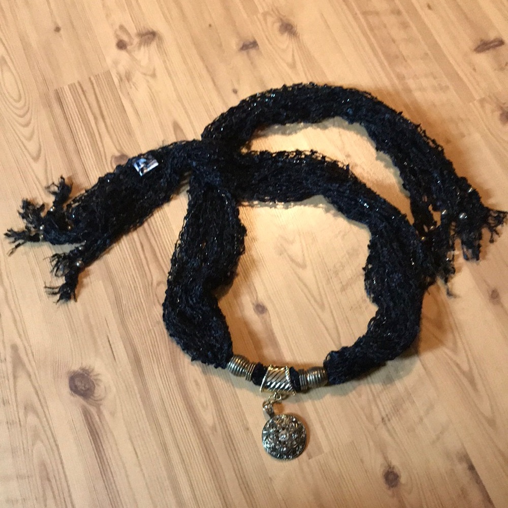 Black Style Scarf | Gold Pendant